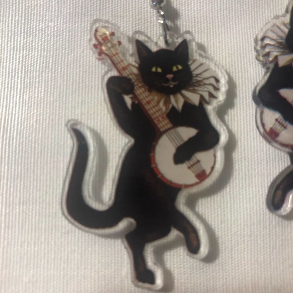 Banjo Cat Lucite Earrings Vintage Music Lover Gift Novelty Dangle Jewelry - Picture 3 of 5